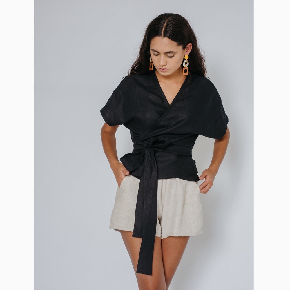 Other Stories black linen wrap top
